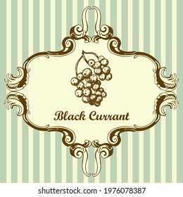 Icon Of Black Currant. Hand Drawn Sketch. Retro Vintage Design. Vector Illustration.