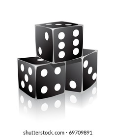 icon of black dice with white dots in stack isolated on white background