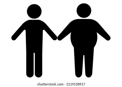 Icon with black fat skinny people for concept design. Silhouette illustration. Vector illustration. stock image.