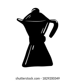 Icon of black geyser coffee pot in simple minimal style. Vector illustration