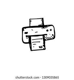 Icon black Hand drawn Simple outline computer printer symbol. vector Illustrator. on white background