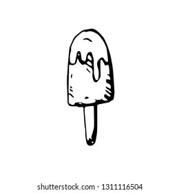 Icon black Hand drawn Simple outline Ice cream symbol. on white background