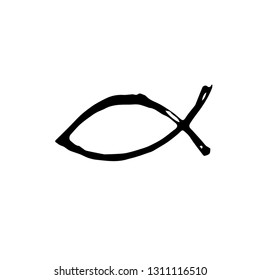 Icon black Hand drawn Simple outline Christian fish  symbol. von white background