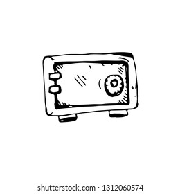 Icon black Hand drawn Simple outline Strongbox Symbol. vector Illustrator. on white background