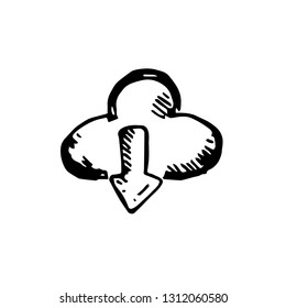 Icon black Hand drawn Simple outline Cloud Upload symbol. vector Illustrator. on white background