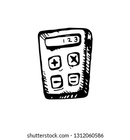 Icon black Hand drawn Simple outline calculator symbol. vector Illustrator. on white background