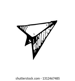 Icon black Hand drawn Simple outline paper airplane Symbol. vector Illustrator. on white background