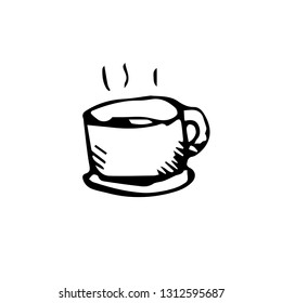 Icon black Hand drawn Simple outline Coffee cup Symbol. vector Illustrator. on white background