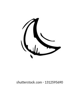 Icon black Hand drawn Simple outline Moon Symbol. vector Illustrator. on white background