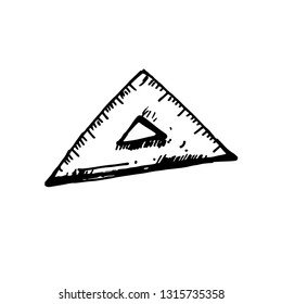 Icon black Hand drawn Simple outline Triangle ruler Symbol. vector Illustrator. on white background