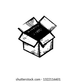Icon black Hand drawn Simple outline box Symbol. vector Illustrator. on white background