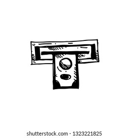 Icon black Hand drawn Simple outline money in atm Symbol. vector Illustrator. on white background