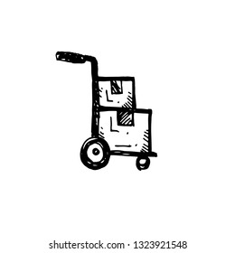 Icon black Hand drawn Simple outline delivery trolley Symbol. vector Illustrator. on white background