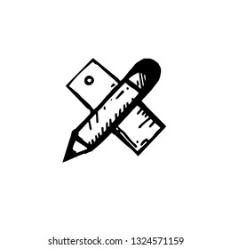 Icon black Hand drawn Simple outline pencil scale Symbol. vector Illustrator. on white background