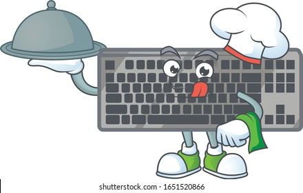 An icon of black keyboard as a Chef with food on tray ready to serve