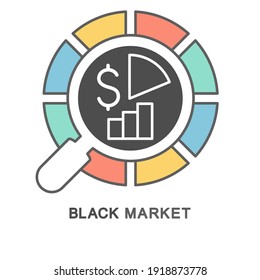 Icon – Black market. Illegal circulation of goods and services on the market. The thin contour lines with color fills.