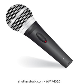 Icon with a black microphone. Vector illustration
