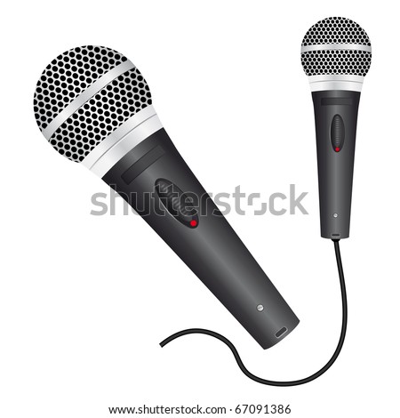 Icon with a black microphone. Vector illustration
