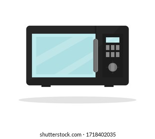 Icon of black microwave. Modern electric oven. Apparatus for heating food or cooking. Household appliance. Colorful flat vector design. Illustration isolated on white background.