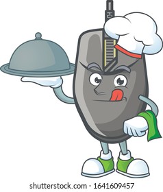 An icon of black mouse as a Chef with food on tray ready to serve