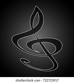 icon black music note, on a black background, vector