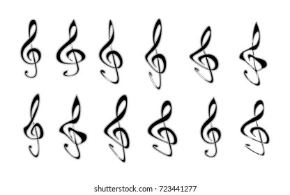 icon black music notes, violin key, vectors