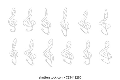 icon black music notes, violin key, vectors