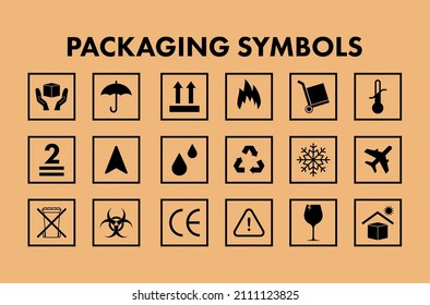 Icon with black packaging symbols. Green set. Sticker pack. Vector icon. Vector set.