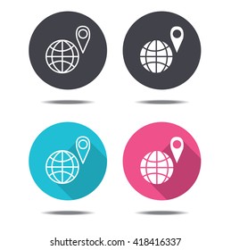 icon black pink and blue globe with pin vector design