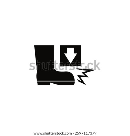 Icon of black safety boot with shock protection symbol for industrial use.