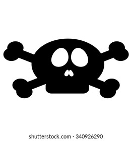 Icon of a black scull and cross bones on a white background