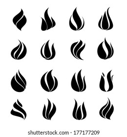 Icon black set fire on white background, vector illustration