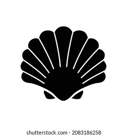 The icon is a black silhouette of a seashell. Vector illustration isolated on a white background for design and web.