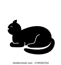 Icon with a black sleeping cat. Flat vector isolated illustration.