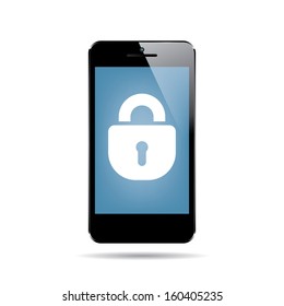 icon of black smartphone with closed padlock on display. vector. eps10