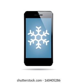 icon of black smartphone with snowflake on display. vector. eps10