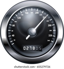 icon with a black speedometr on whit background symbolizing the speed of time passing.