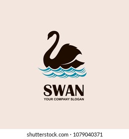 Symbol mit schwarzem Schwan und blauen Wellen