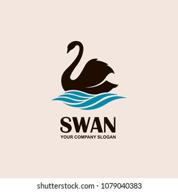 Icon With Black Swan And Blue Waves