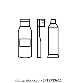 icon with a black toiletry theme. toothbrush icon, toothpaste, shampoo