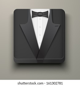 Icon black tuxedo and bow tie. Premium design. Vector illustration, isolated and editable.