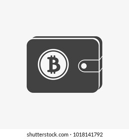 icon, black wallet with bitcoin signal on background, vector illustration