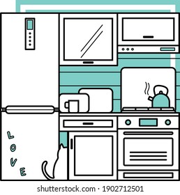 ícono decoración de cocina en blanco y negro en color azul