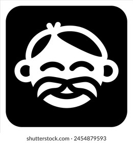 Icon. Black and white silhouette of a grandfather's face. Vector illustration