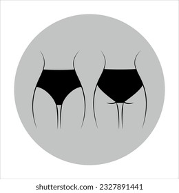 Icon.  Black and white women's control briefs panties. Beach underwear. Vector graphics.
