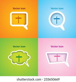 icon of blank road sign on four kinds of speech bubble with four different color beautiful background. Eps-10.