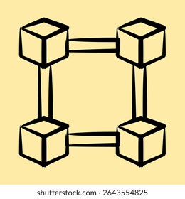 Icon block chain. Crypto currency elements. Icon in hand drawn style.