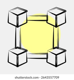 Cadeia de blocos de ícone. Elementos de moeda criptografada. Ícone no estilo de ponto de cor.