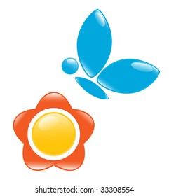 Icon of blossom with butterfly. Vector-Illustration