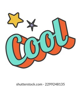 Icon of blue 3d text cool with asterisks. Vector illustration.